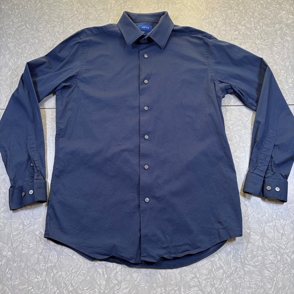 Apt 9 Mens Premier Flex Slim Fit Dress Shirt Navy Blue 16 34/35 Long Sleeve